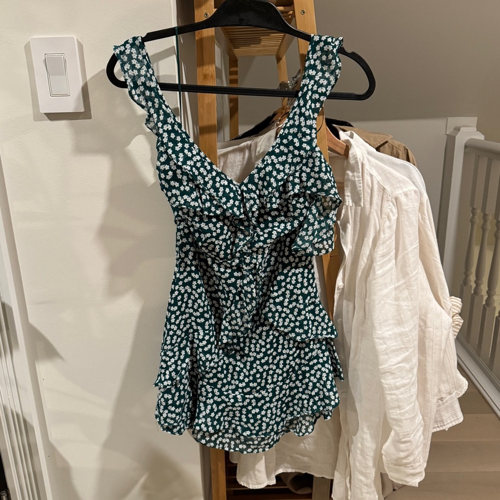 Princess Polly green floral dress with ruffles